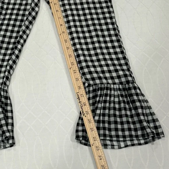 Lucca Pull On Black And White Lined Cropped Wide Leg Pants Ruffle Hem Small - Picture 7 of 9